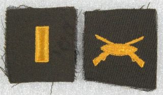 Cloth Army Officer Collar Insignia: 2nd Lt & Armored Infantry Set - Gabardine