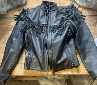 Harley Davidson Vintage Willie G Leather Jacket Classic Fringe Women Size 36 W
