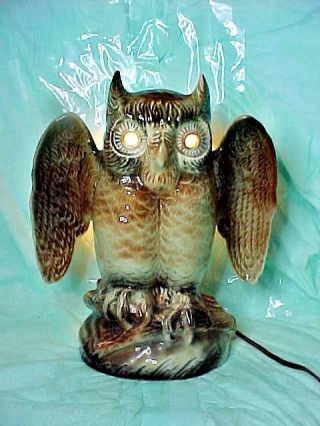 Vintage Great Horned Owl Tv Lamp Texans Inc Ceramic Bangs Texas Circa 1950s60s
