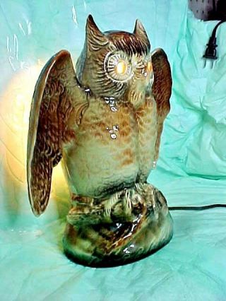 VINTAGE GREAT HORNED OWL TV LAMP TEXANS INC CERAMIC BANGS TEXAS CIRCA 1950s60s 4
