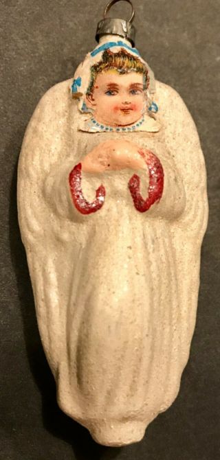 Antique Vintage Baby Angel W Paper Face German Glass Figural Christmas Ornament