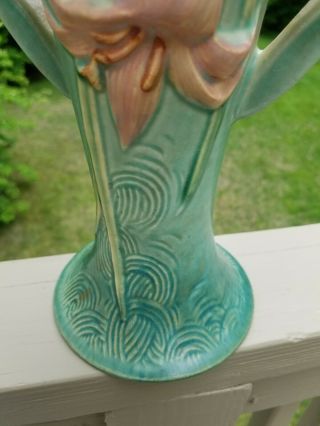 Vintage Roseville Art Pottery Zephyr Lily Green Handled Vase 140 - 12 12 
