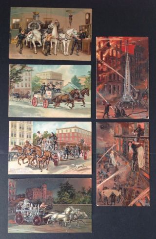 Vintage Firefighting Postcards - Set Of 6 - Beautifully Embossed Very Unique Cards