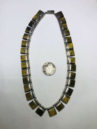 Fantastic Vintage Mexican Sterling Silver Tigers Eye Panel Necklace Taxco Tb - 33