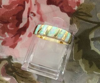 Vintage Jewellery Yellow Gold Band Ring With Opals Antique Deco Jewelry 10 U