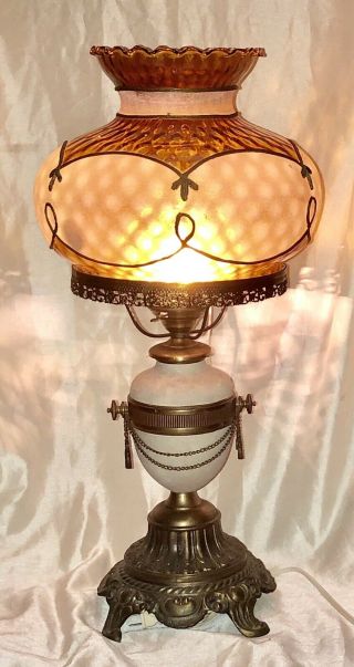 Large 28” Vintage Amber Parlor Style Trophy Style Urn Style Gwtw Table Lamp