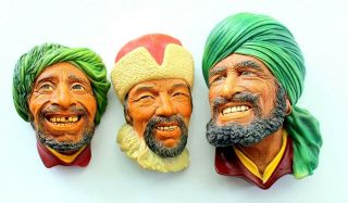 3 Vintage Bossons Chalkware Heads Punjabi 1964,  Kurd 1963,  Himalayan 1966