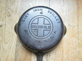 Vintage Griswold Cast Iron Skillet 4 With Large Block Logo 702a