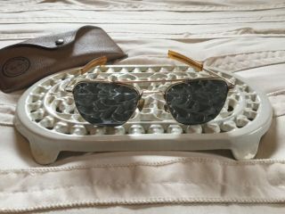 Vintage “american Optical” A/o 1/10 12 - K Gf 5 - 1/2 Aviator Pilot Sunglasses