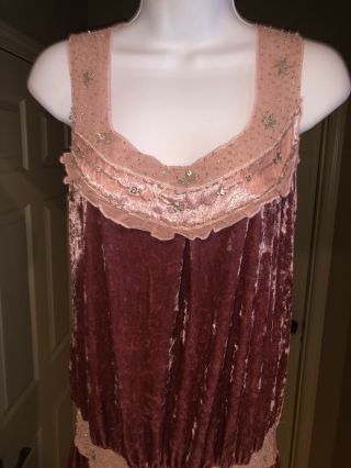 NWT Papillon Vintage Style Dress Dusty Rose Pink Crushed Velvet Sequin Stones L 2