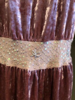 NWT Papillon Vintage Style Dress Dusty Rose Pink Crushed Velvet Sequin Stones L 4