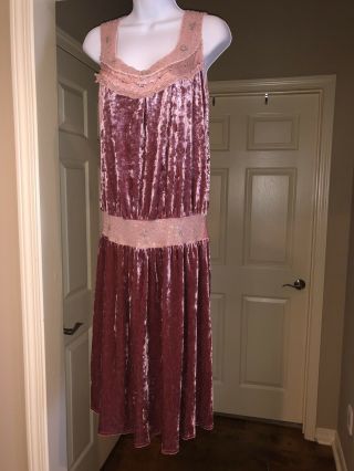 NWT Papillon Vintage Style Dress Dusty Rose Pink Crushed Velvet Sequin Stones L 5