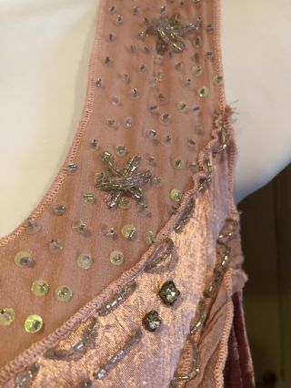 NWT Papillon Vintage Style Dress Dusty Rose Pink Crushed Velvet Sequin Stones L 6