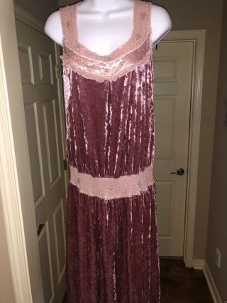 NWT Papillon Vintage Style Dress Dusty Rose Pink Crushed Velvet Sequin Stones L 8