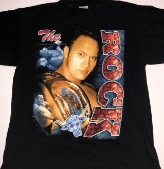 Vintage 90s Rocky Maivia The Rock Bootleg Rap Double Sided T Shirt Large Wwe Wwf
