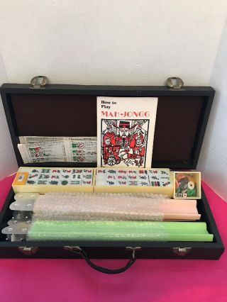 Vintage Mah Jongg Set With Case & 4 Stands And 165 Tiles Including 10 Jokers