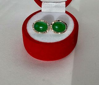 VTG 18K YG Undying Natural Imperial Green Jade Stud Earrings Wonderful 5