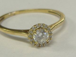 Vintage 10 K Gold Halo Cz Engagement Ring Size 8