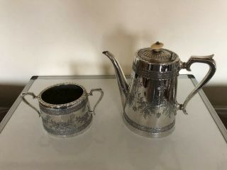 Victorian Silver Plated Large Teapot And Sugar Bowl (sptp & S B41)