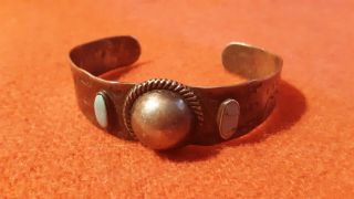 Vintage Navajo Old Pawn Hand Stamped Sterling Silver & Turquoise Concho Bracelet