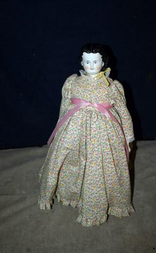 Antique German Porcelain China Head Doll High Brow Brown Eyes - Rare Hair Style