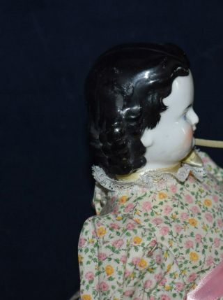 ANTIQUE GERMAN PORCELAIN CHINA HEAD DOLL HIGH BROW BROWN EYES - RARE HAIR STYLE 3