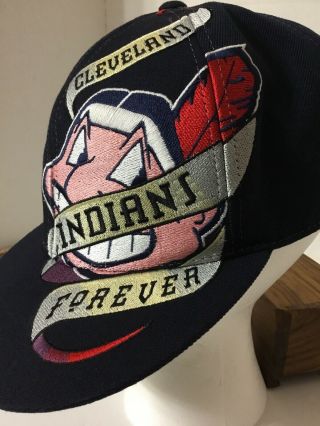 Rare Vtg Cleveland Indians Hat Baseball Big Logo Chief Wahoo Fitted 7 5/8 Cap