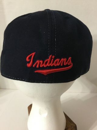 Rare VTG Cleveland Indians Hat Baseball BIG LOGO Chief Wahoo Fitted 7 5/8 Cap 2
