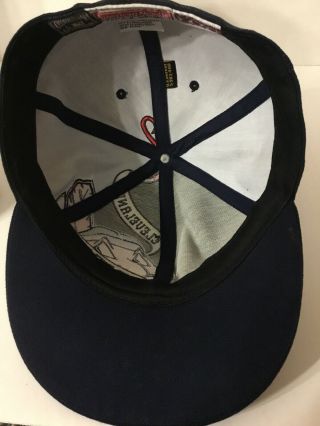 Rare VTG Cleveland Indians Hat Baseball BIG LOGO Chief Wahoo Fitted 7 5/8 Cap 5