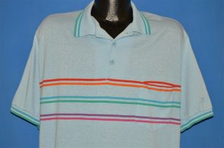 Vintage 80s Hobie Blue Striped Surfer Pocket Sailboat Soft Polo Shirt Xl