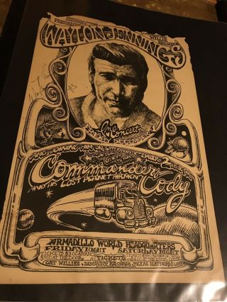Rare Signed Waylon Jennings Poster Armadillo Whq Willie Nelson Commander C