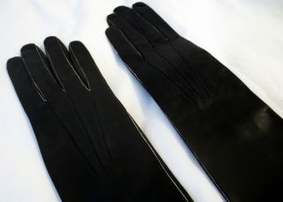 Vintage Extra Long Jet Black Leather Opera Gloves,  Size 7,  25 1/5 Inches Long 4