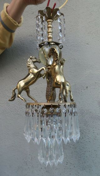 Horse Chandelier Stallion Swag Lamp Glass brass bronze Vintage Fountain BARN 10