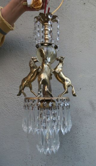 Horse Chandelier Stallion Swag Lamp Glass brass bronze Vintage Fountain BARN 12