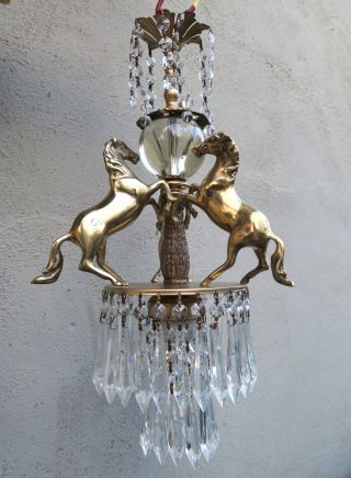 Horse Chandelier Stallion Swag Lamp Glass Brass Bronze Vintage Fountain Barn