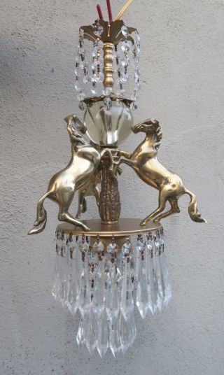 Horse Chandelier Stallion Swag Lamp Glass brass bronze Vintage Fountain BARN 3