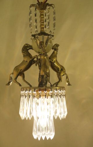 Horse Chandelier Stallion Swag Lamp Glass brass bronze Vintage Fountain BARN 4