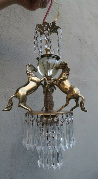 Horse Chandelier Stallion Swag Lamp Glass brass bronze Vintage Fountain BARN 6