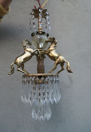 Horse Chandelier Stallion Swag Lamp Glass brass bronze Vintage Fountain BARN 7