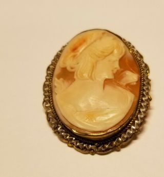 Gorgeous Antique Carved Shell Cameo Pendant And Pin Set In 10 Kt Gold