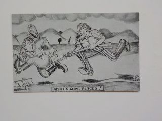 Wwii Postcard Uncle Sam Chasing Adolf Hitler With Rifle To Hell Post Card Ww2