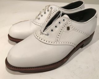 Footjoy Premiere Classics Dry Vtg Golf Shoes Sz 8.  5 D Usa Made White Waterproof