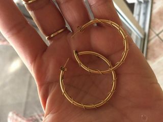 1970s 14k Yellow Gold Hoop Earrings Twisted Rope 3.  8 Grams Vtg Delicate 1.  8 "