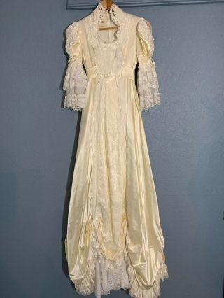 Vintage Loralie Originals Gown Lace Ivory Satin Sz 3/4 Victorian Wedding