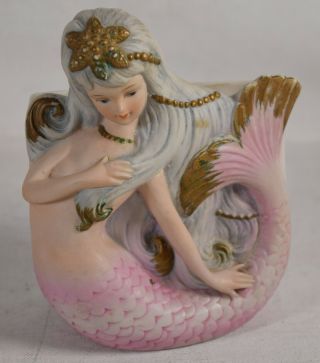 Vintage Lefton Ceramic Wall Plaque Standing Planter Figurine Mermaid