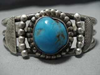 Superior Vintage Navajo Bulbous Bisbee Turquoise Sterling Silver Bracelet