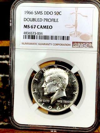 1966 Kennedy Double Die Obv - Doubled Profile Ngc Sms 67 Cameo Wow Rare