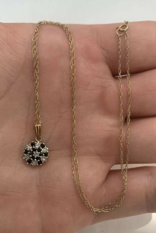 9ct Gold Sapphire & Diamond Pendant On Chain 9k 375.