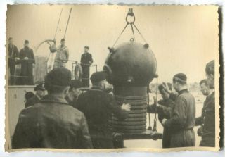 German Wwii Archive Photo: Kriegsmarine Naval Mine Being Downloaded To U - Boat