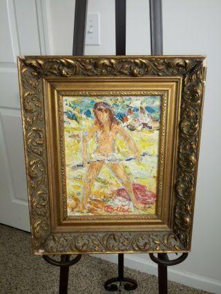 Vintage Nude Female On Beach Painting Signed And Framed